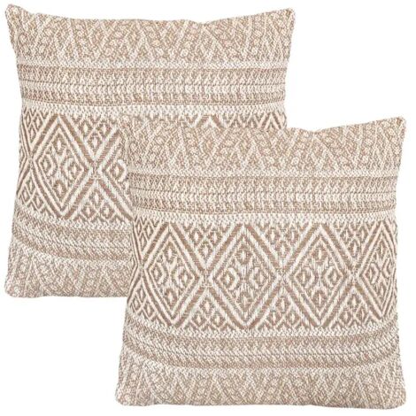 Lot 2 coussins carrés 40 x 40 cm coton brodé aztèque beige - LUSTER (1/5)