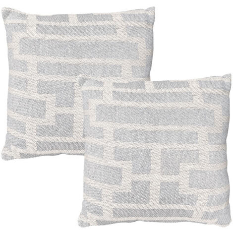 Lot 2 coussins carrés 40 x 40 cm coton brodé géométrique gris - RAY (1/5)