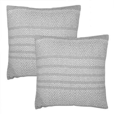 Lot 2 coussins carrés 40 x 40 cm coton brodé de lignes gris - FLICKER (1/5)