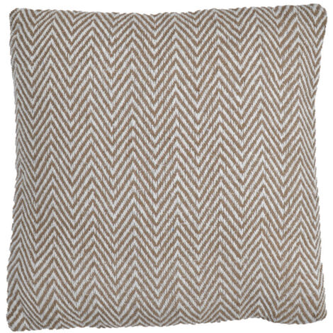 Coussin carré 40 x 40 cm coton brodé de motifs chevrons beige - GLINT (1/5)