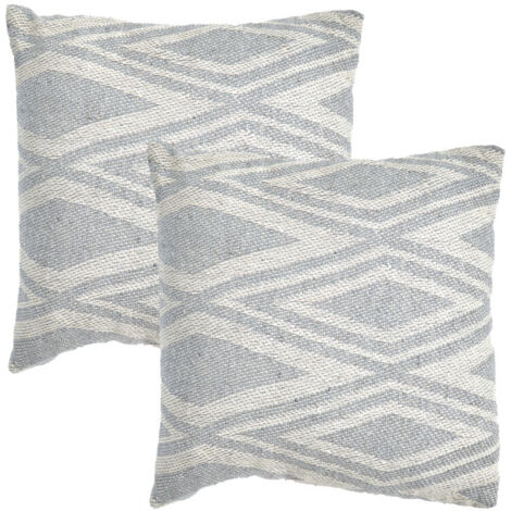 Lot 2 coussins carrés 40 x 40 cm coton brodé de losanges gris - BEAM (1/5)