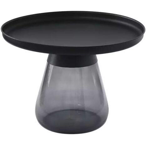 Table d'appoint H. 42 cm verre trempé noir fumé et métal noir - SHURI (1/5)
