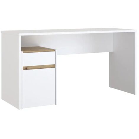Bureau 140 cm blanc mat et décor bois de chêne avec caisson - ODYSSÉE (1/5)