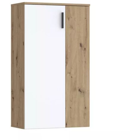 Meuble à Chaussures 2 portes décor bois de chêne et blanc mat – AMELIE (1/5)