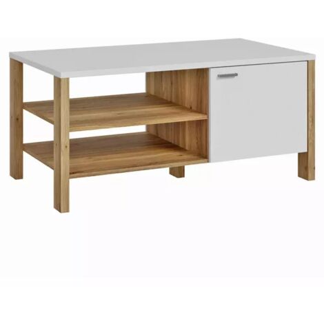 Table basse L. 110 cm avec décor gris clair et chêne - DEVONNE (1/5)