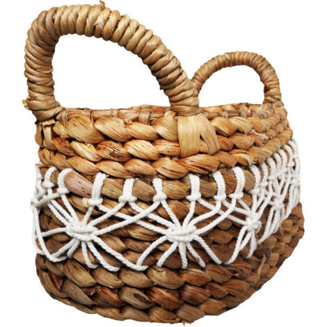 Panier ovale 31 cm tressé en jacinthe d’eau anses et broderies – CORAL (1/5)