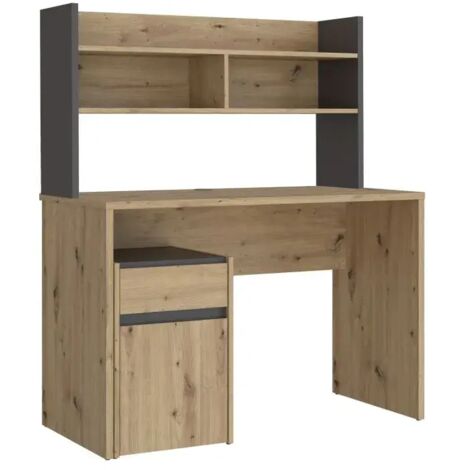 Bureau et surmeuble 110 cm décor bois chêne & gris foncé mat - ODYSSÉE (1/5)