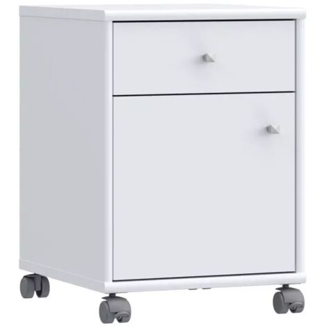 Caisson sur roulettes H. 54 cm décor blanc et effet aluminium - MARIA (1/5)