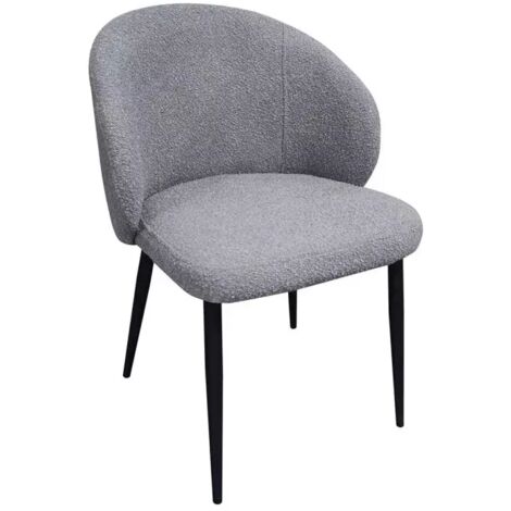 Chaise de repas en tissu bouclette gris et pieds métal noir – SYRACUSE (1/5)