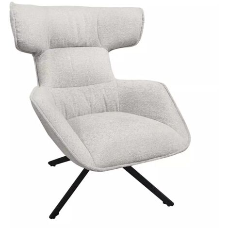 Fauteuil pivotant 360° en velours chiné écru et métal noir - ANTONIO (1/5)