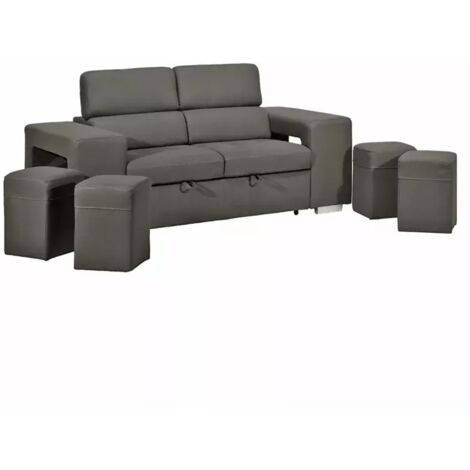 Canapé 3 places convertible tissu gris et têtières réglables - VEGAS (1/5)