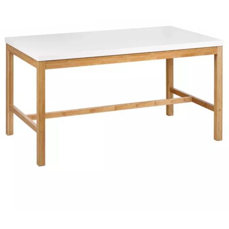 Table L. 140 cm en bois de bambou et plateau blanc mat - ZEZOLLA 0461 (1/5)