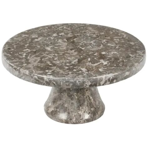 Plateau / Présentoir rond sur pied D. 25 cm en marbre gris - MARGARET (1/5)