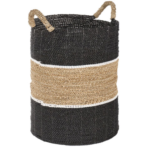Grand panier rond D. 41 cm en jonc de mer et raphia - BOGO (1/5)