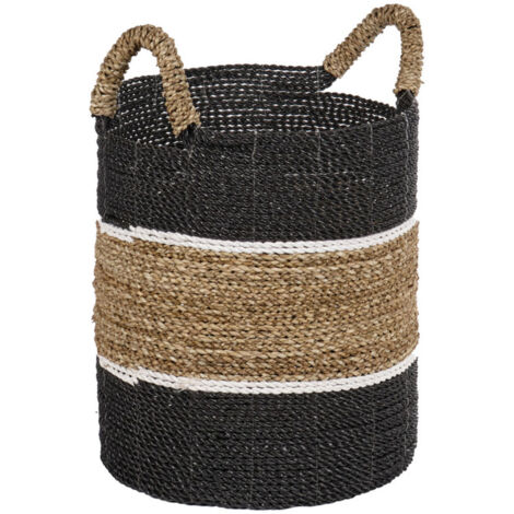 Petit panier rond D. 29 cm en jonc de mer et raphia - BOGO (1/5)