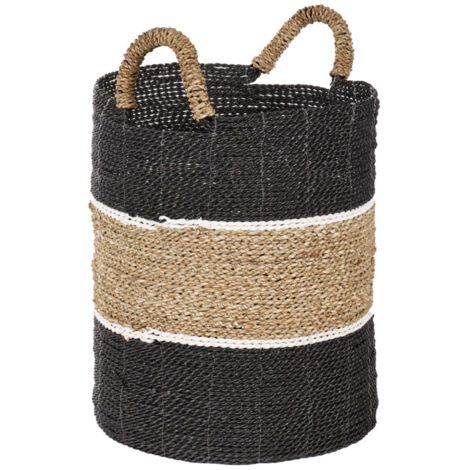 Panier rond D. 34 cm en jonc de mer et raphia - BOGO (1/5)