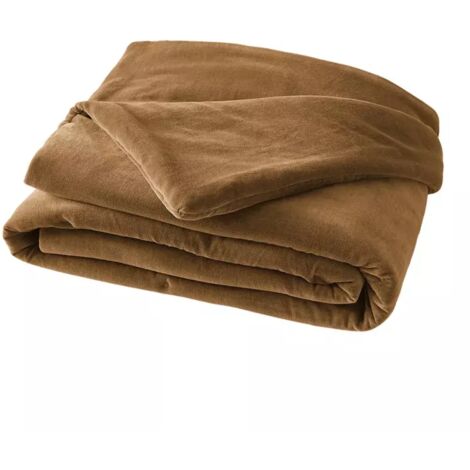 Édredon 90 x 200 cm en velours de coton camel - MIRABEL