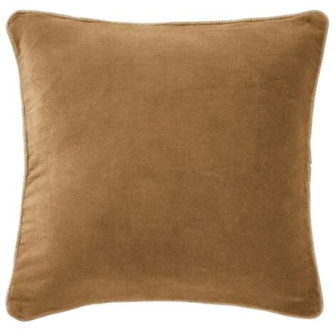 Coussin 45 x 45 cm velours de coton camel et jute - MIRABEL (1/5)