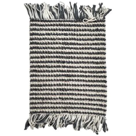 Tapis 60 x 80 cm en texturé gris foncé et blanc avec franges – SOHO (1/5)