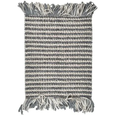 Tapis 60 x 80 cm texturé gris clair et blanc avec franges – SOHO (1/5)