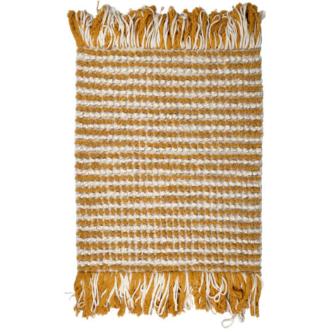 Tapis 60 x 80 cm texturé jaune moutarde et blanc avec franges – SOHO (1/5)