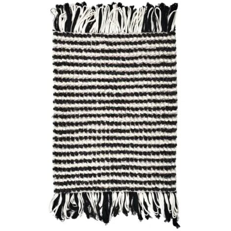 Tapis 60 x 80 cm texturé noir et blanc avec franges bicolores – SOHO (1/5)