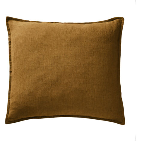 Lot de 2 taies d'oreillers 60 x 60 cm en lin lavé caramel - LUISA (1/5)