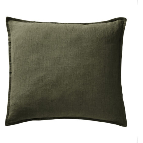Lot de 2 taies d'oreillers 60 x 60 cm en lin lavé vert - LUISA (1/5)