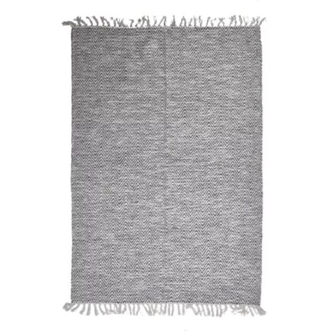 Tapis 120 x 180 cm en coton brodé de motifs chevrons gris clair – GLOW (1/5)
