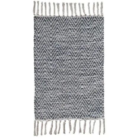 Tapis 40 x 60 cm en coton brodé de motifs chevrons gris clair – GLOW (1/5)