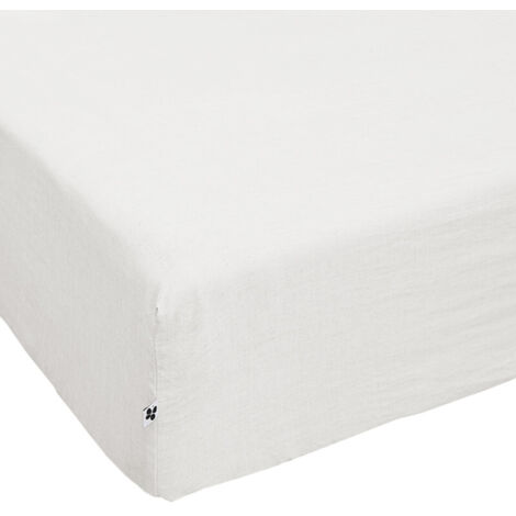 Drap housse 140 x 190 x 30 cm en lin lavé blanc - LUISA (1/5)