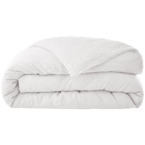 Housse de couette 260 x 240 en lin lavé blanc - LUISA (1/5)