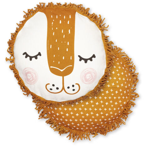 Coussin en forme de lion orange avec housse amovible en coton - LEON (1/5)