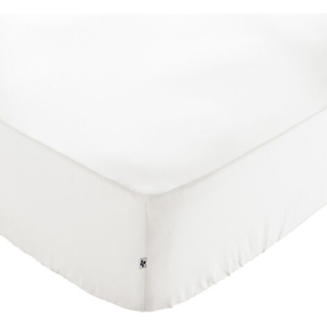 Drap housse 180 x 200 x 30 cm en coton blanc - JULIETA (1/5)