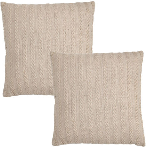 Lot 2 coussins carrés 40 x 40 cm en coton brodé lignes beige – TWINKLE (1/5)