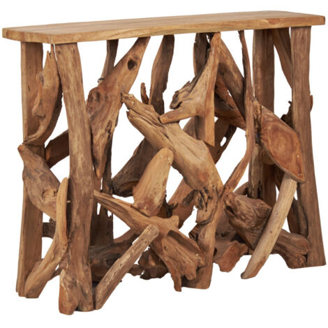 Console avec plateau 98 cm assemblage morceaux bois de teck – MUNICH