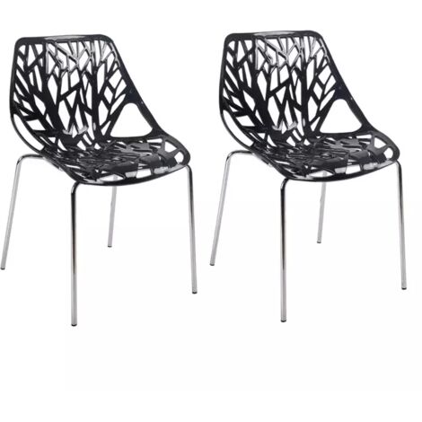 Lot de 2 chaises empilables noires avec pieds métal chromé - TIMBER (1/5)