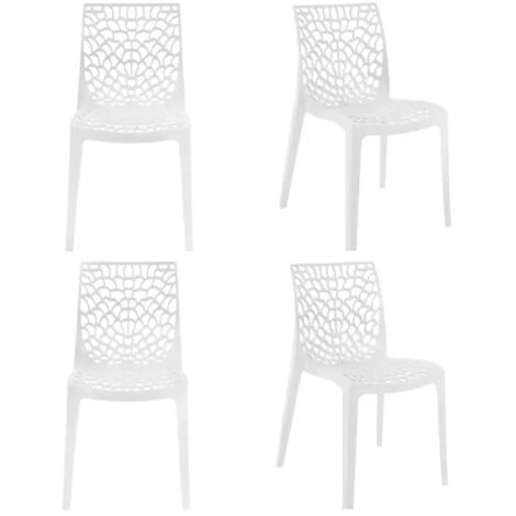 Lot de 4 chaises de repas blanches ajourées et empilables - GRUYER 2 (1/5)