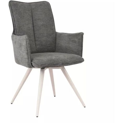 Chaise pivotante 180° tissu gris foncé et pieds métal blanc - SABRINA (1/5)
