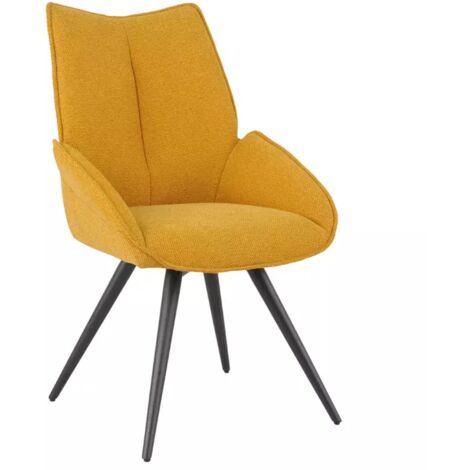 Chaise pivotante 180° tissu jaune moutarde pieds métal noir - PALOMA