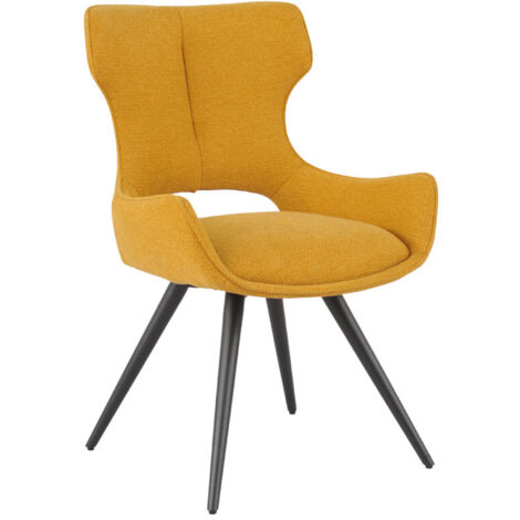Chaise pivotante 180° en tissu jaune moutarde – Structure métal – Assise mousse polyuréthane – Hauteur 48 cm – Pour salle à manger et bureau – Meubletmoi