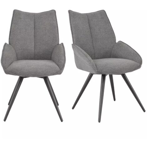 Lot 2 chaises pivotantes 180° tissu gris foncé et pieds métal - PALOMA