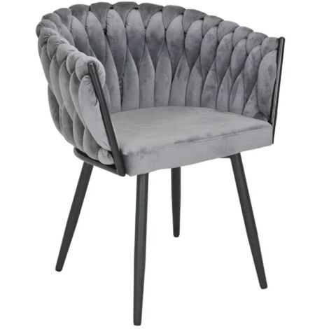 Chaise en velours tressé doux gris anthracite et pieds métal - BOWI 2 (1/5)