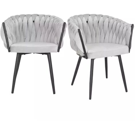 Lot de 2 chaises en velours tressé gris clair et pieds métal - BOWI 2 (1/5)