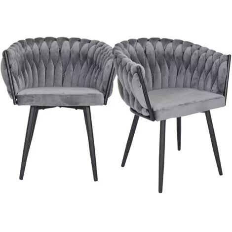 Lot de 2 chaises velours tressé gris anthracite pieds métal - BOWI 2 (1/5)