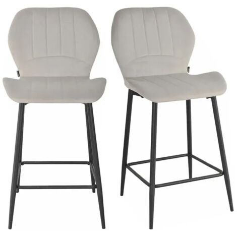 Lot 2 tabourets de bar velours gris clair pieds métal noir - EMILIO 2 (1/5)