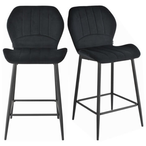Lot 2 chaises de bar en velours noir et pieds en métal - EMILIO 2 (1/5)