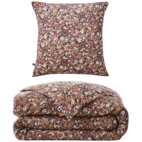 Parure de lit 140 x 200 cm gaze de coton camel et fleuri - ISABELA 1 (1/5)