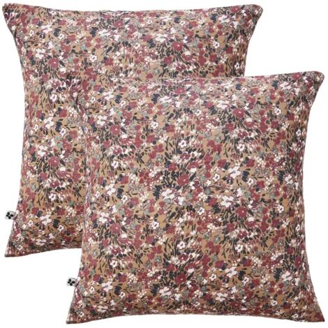Lot 2 taies 60 x 60 cm en gaze de coton camel et fleuri - ISABELA 1 (1/5)