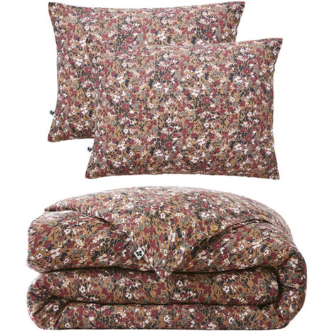 Parure de lit 200 x 200 cm gaze de coton camel et fleuri - ISABELA 1 (1/5)